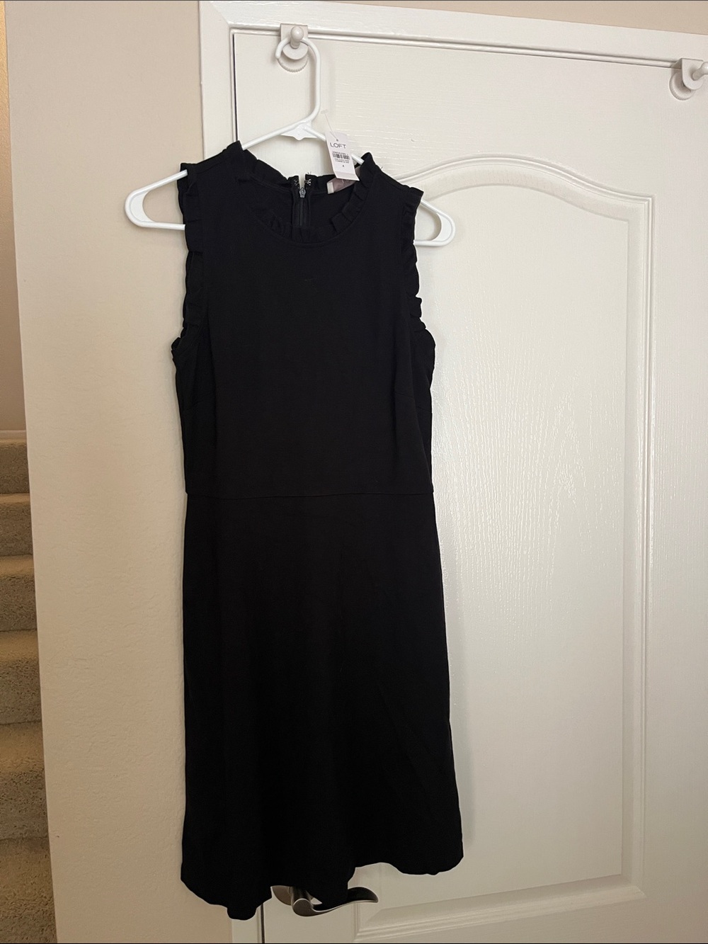LOFT Black Sleeveless Ruffle Neck Midi Dress